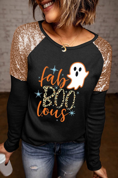 Ghost Graphic Sequin Long Sleeve T-Shirt - Carbone's Marketplace