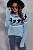 Ghost Pattern Round Neck Long Sleeve Sweater - Carbone's Marketplace