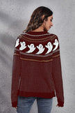 Ghost Pattern Round Neck Long Sleeve Sweater - Carbone's Marketplace