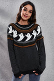 Ghost Pattern Round Neck Long Sleeve Sweater - Carbone's Marketplace