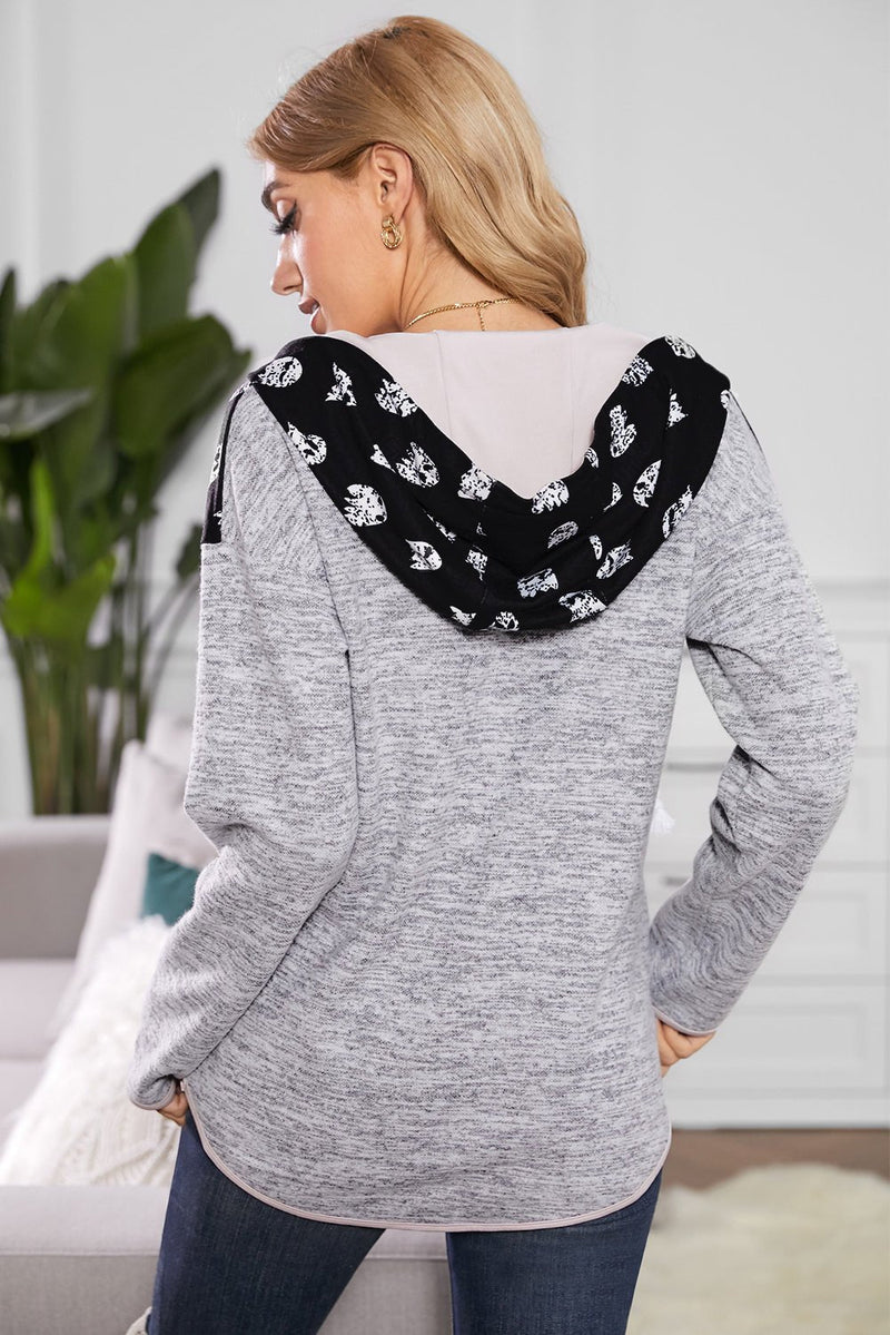 Ghost Print Dropped Shoulder Hoodie - Carbone&