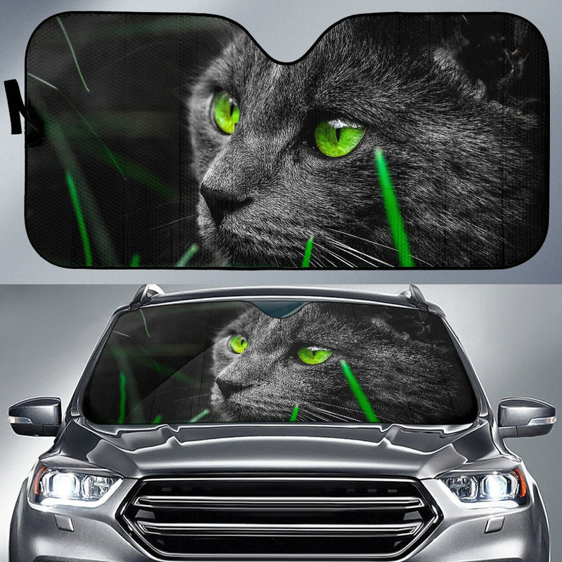 Green eyed black cat Auto Sun Shade - Carbone&