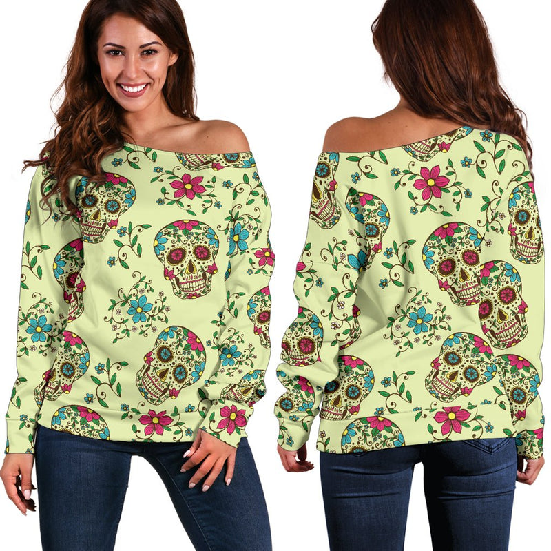 Green Sugar Skull Off Shoulder Hoodie - Carbone&