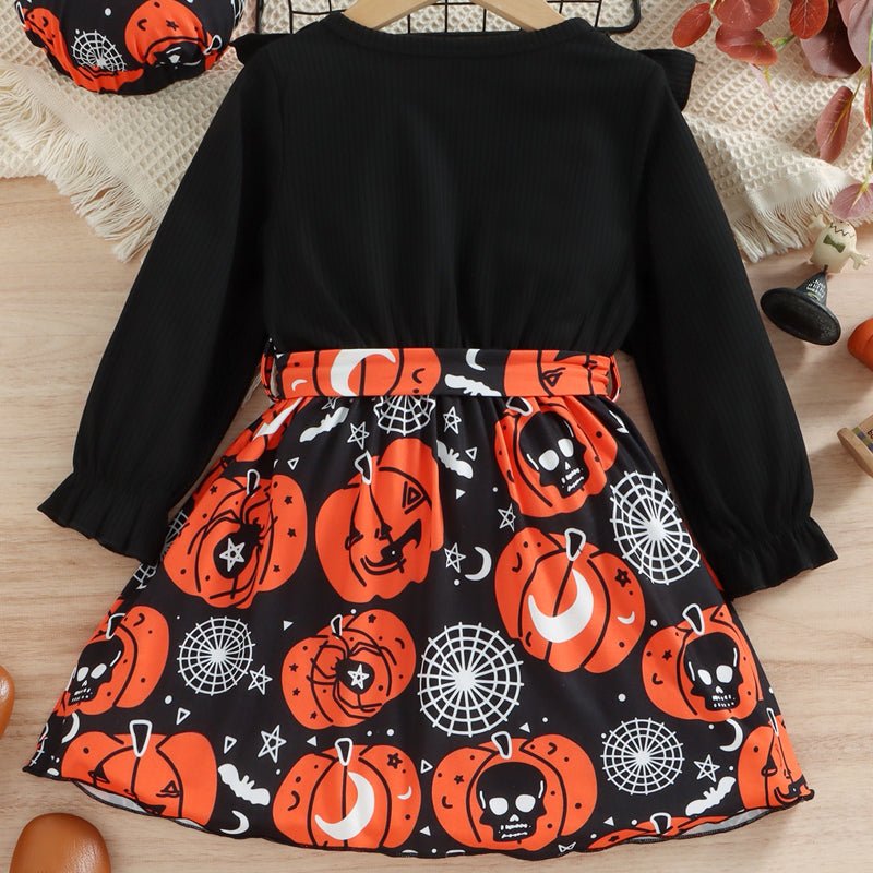 Halloween Theme Bow Front Round Neck Dress - Carbone&