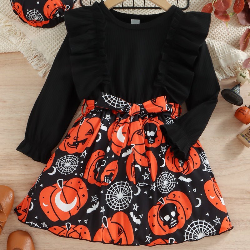 Halloween Theme Bow Front Round Neck Dress - Carbone&