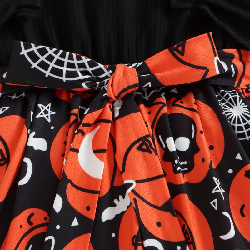 Halloween Theme Bow Front Round Neck Dress - Carbone&