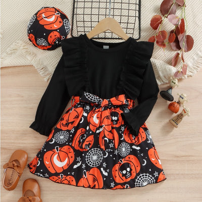 Halloween Theme Bow Front Round Neck Dress - Carbone's Marketplace