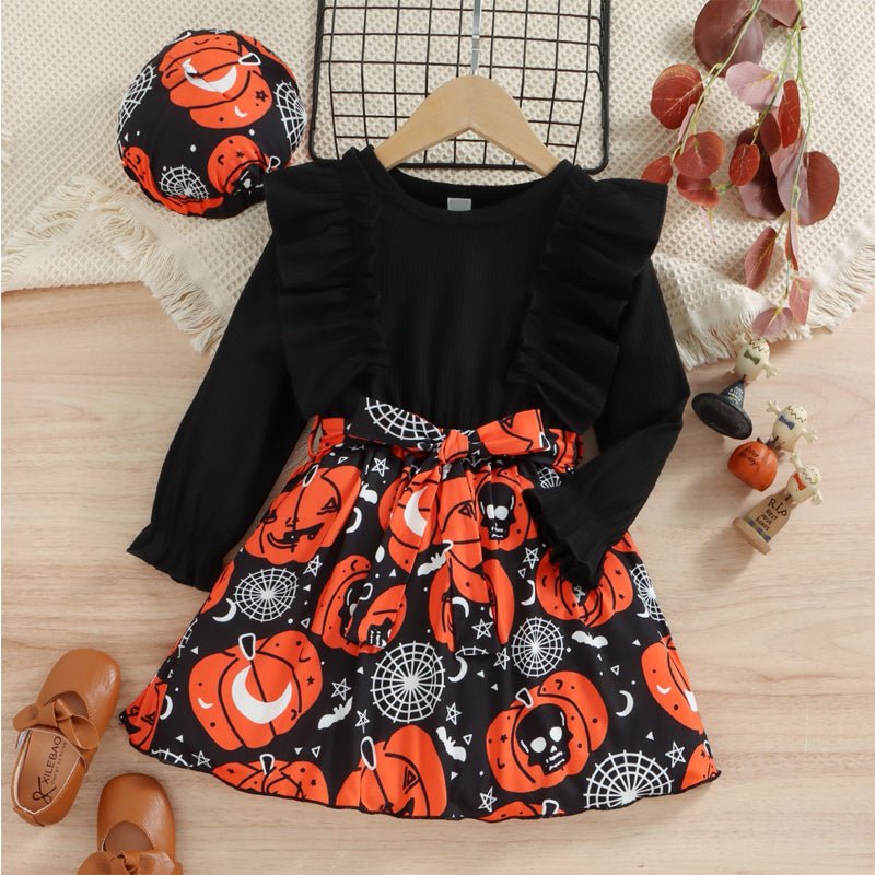 Halloween Theme Bow Front Round Neck Dress - Carbone&