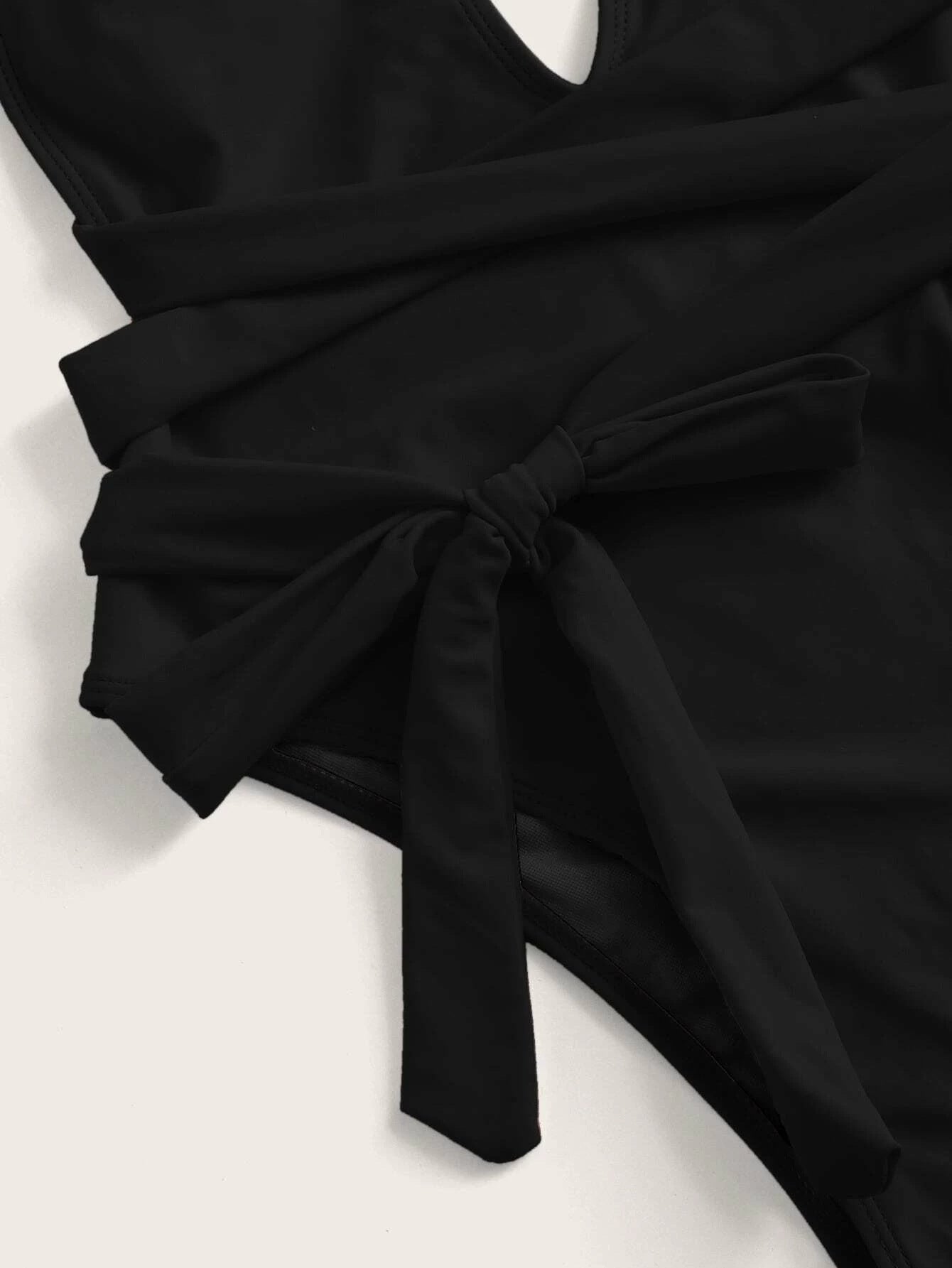 Halter Neck Deep V Tied One-Piece Swimsuit - Carbone's Marketplace