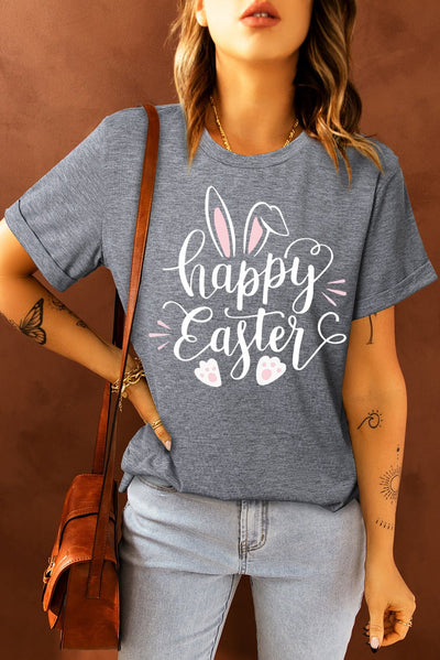 HAPPY EASTER Graphic Round Neck Tee - Carbone's Marketplace