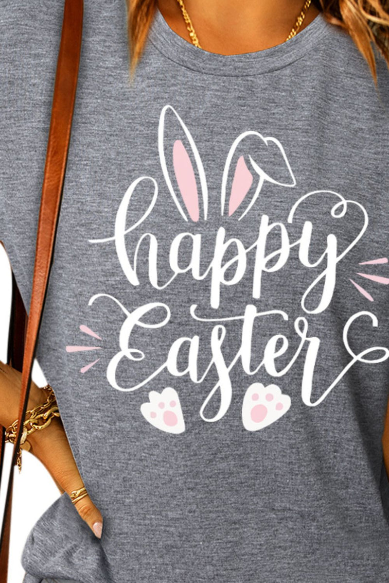 HAPPY EASTER Graphic Round Neck Tee - Carbone&