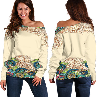 Henna Chakra Vibes - Women's Off Shoulder Sweater - Carbone's Marketplace
