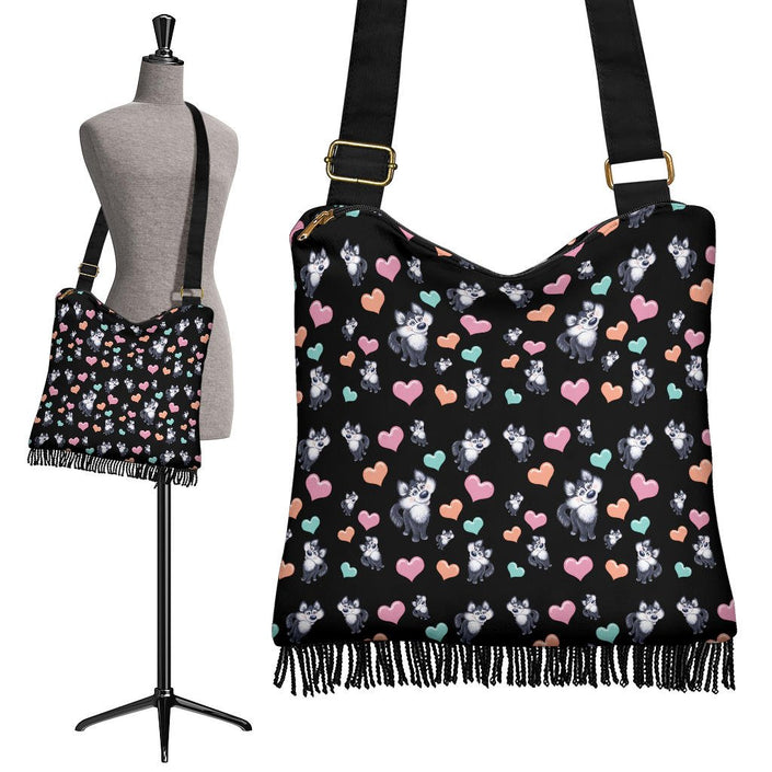 Husky Dog Hearts Crossbody Boho Handbag - Carbone's Marketplace