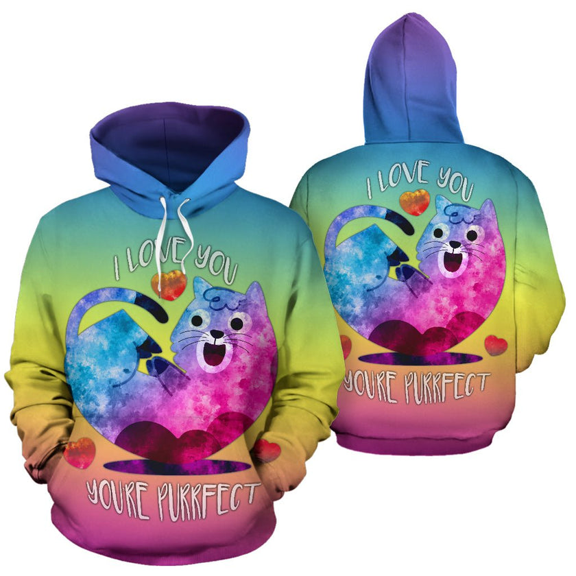 I Love You You're Purrfect All Over Print Hoodie for Cat Lovers - Carbone's Marketplace