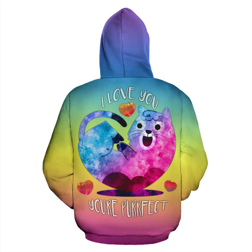 I Love You You're Purrfect All Over Print Hoodie for Cat Lovers - Carbone's Marketplace