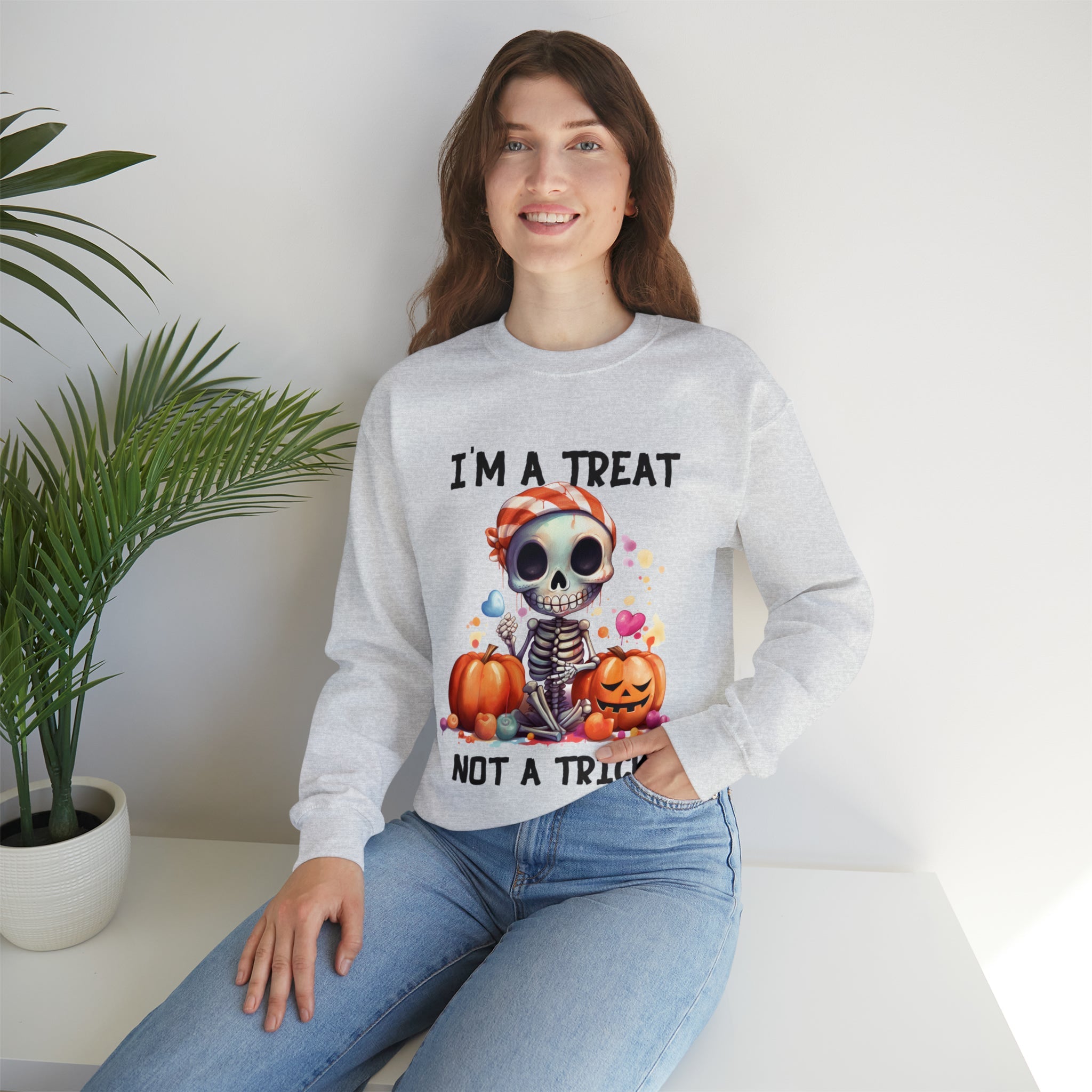 I'm A Treat Not A Trick- Halloween Crewneck Sweatshirt - Carbone's Marketplace