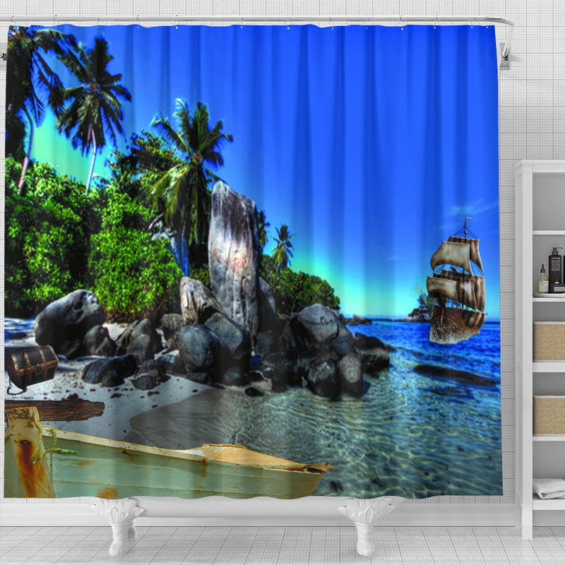 Island and ship Shower Curtain - Carbone&