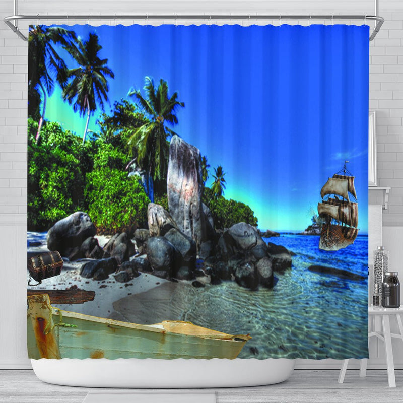 Island and ship Shower Curtain - Carbone&