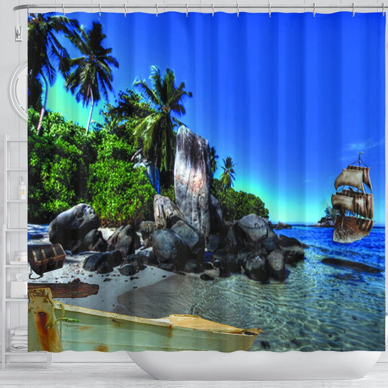 Island and ship Shower Curtain - Carbone&