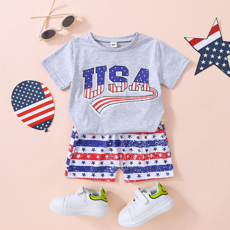 Kids USA Graphic Tee and Star and Stripe Shorts Set - Carbone&