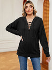 Lace-Up Long Sleeve Hoodie - Carbone's Marketplace