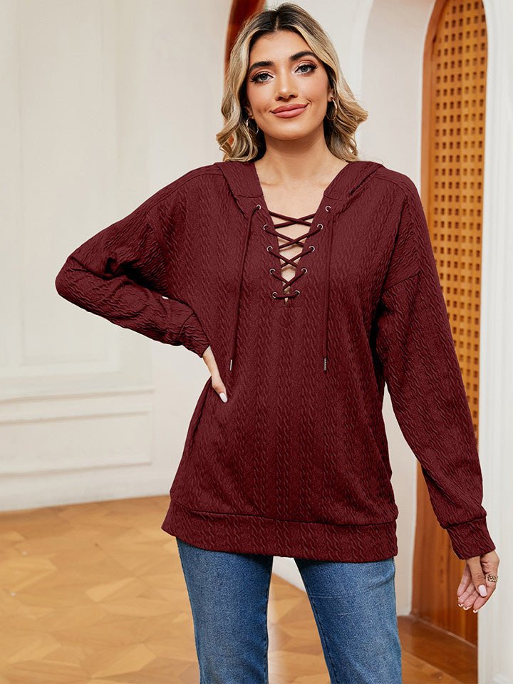 Lace-Up Long Sleeve Hoodie - Carbone's Marketplace