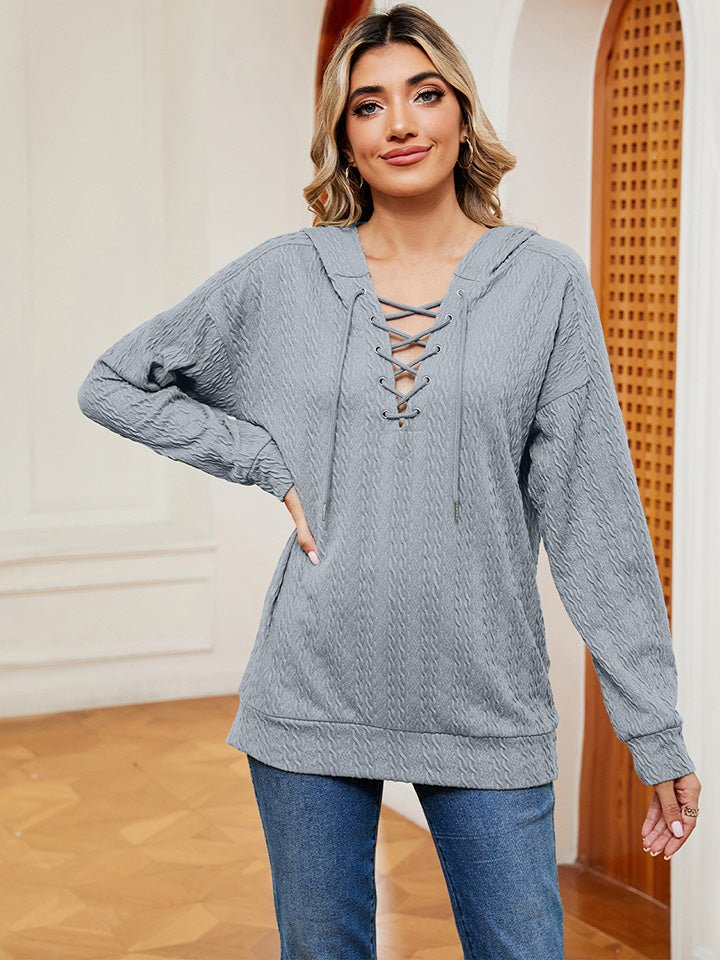 Lace-Up Long Sleeve Hoodie - Carbone's Marketplace