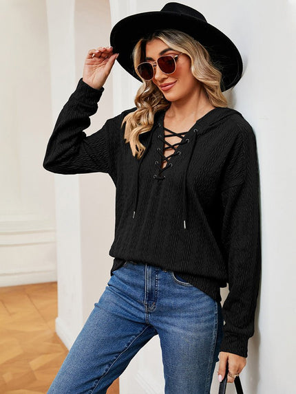 Lace-Up Long Sleeve Hoodie - Carbone's Marketplace