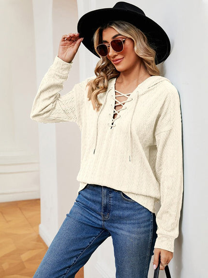 Lace-Up Long Sleeve Hoodie - Carbone's Marketplace