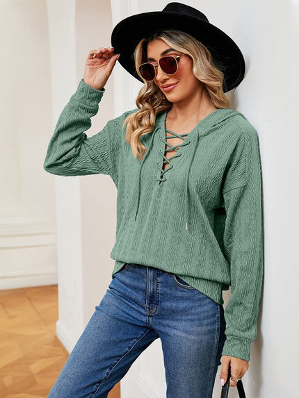 Lace-Up Long Sleeve Hoodie - Carbone's Marketplace