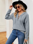 Lace-Up Long Sleeve Hoodie - Carbone's Marketplace