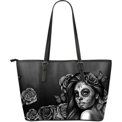 Large Leather Tote Calavera (Gray) - Carbone's Marketplace
