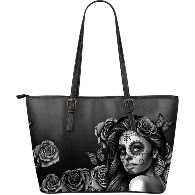 Large Leather Tote Calavera (Gray) - Carbone&