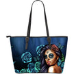 Large Leather Tote Calavera (Teal) - Carbone's Marketplace