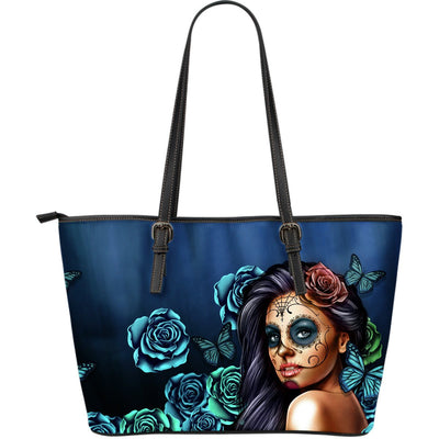 Large Leather Tote Calavera (Teal) - Carbone's Marketplace