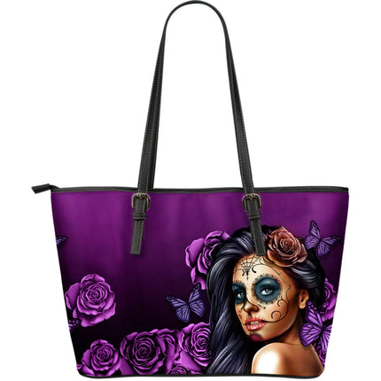 Large Leather Tote Calavera (Violet) - Carbone's Marketplace