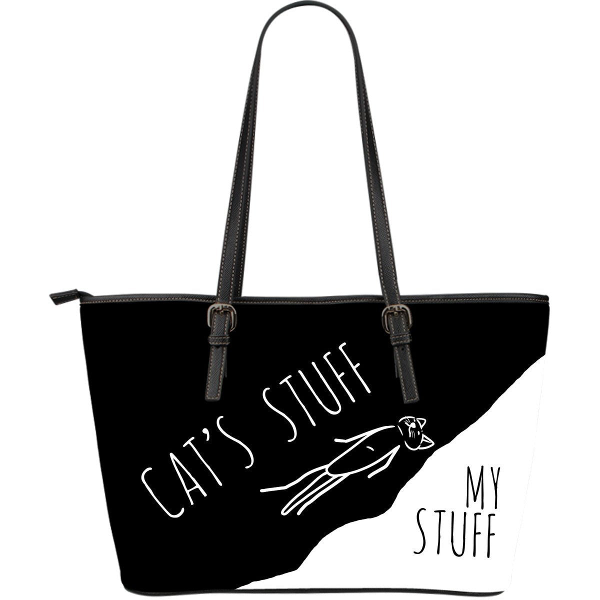 Leather Tote - Cat's Stuff | My Stuff - Black - Carbone's Marketplace