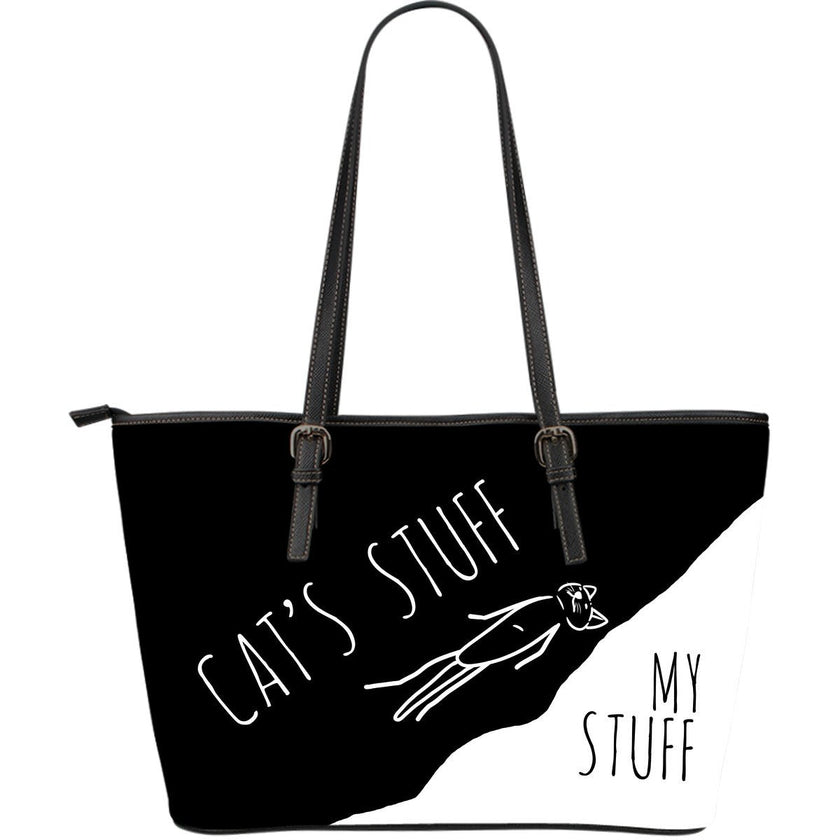 Leather Tote - Cat's Stuff | My Stuff - Black - Carbone's Marketplace
