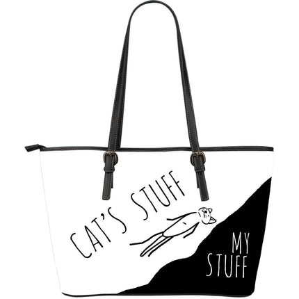 Leather Tote - Cat's Stuff | My Stuff - White - Carbone's Marketplace