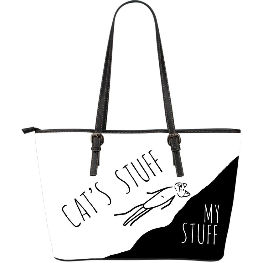 Leather Tote - Cat's Stuff | My Stuff - White - Carbone's Marketplace