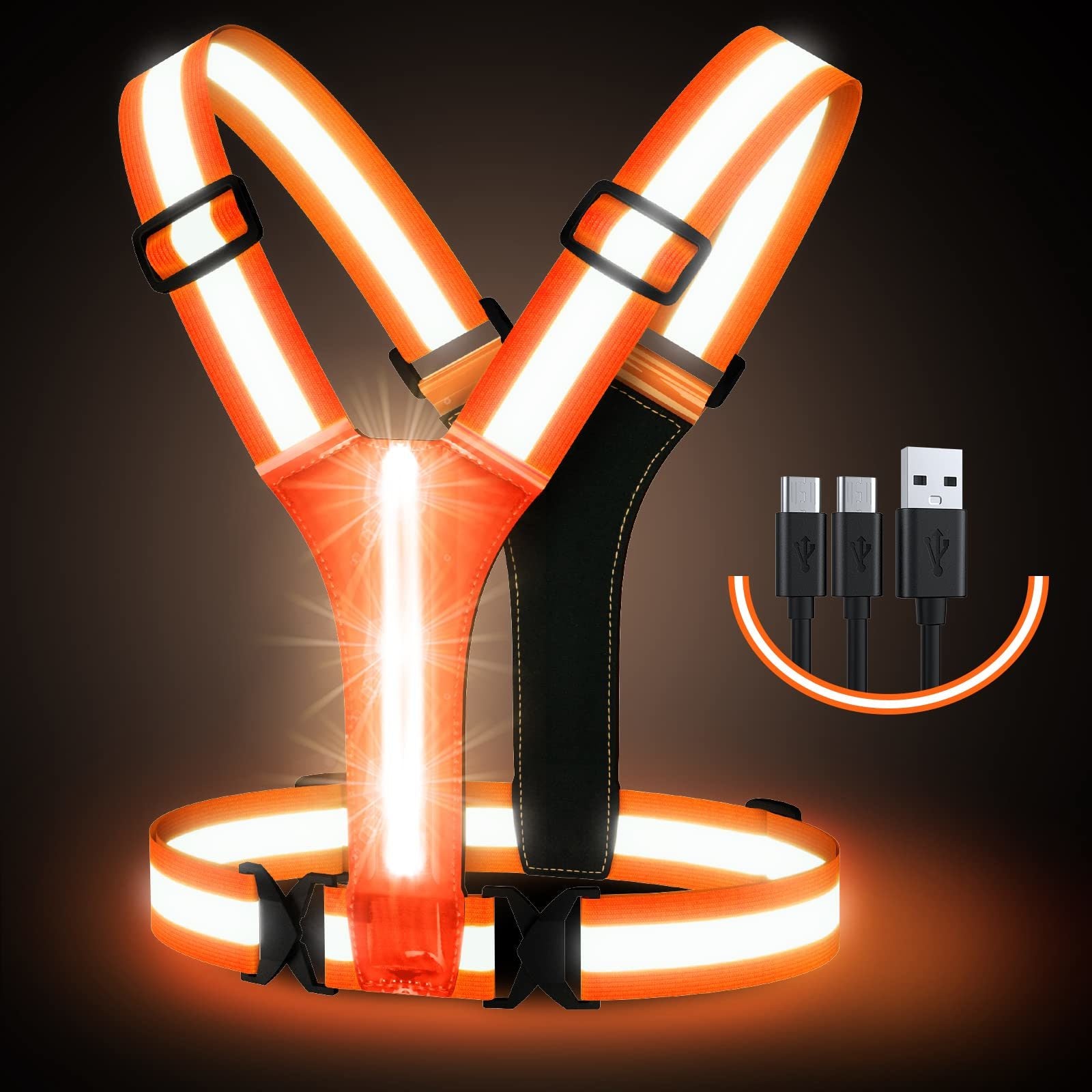 Led Light Up Running Vest Reflective For Walking At Night; High Visibility Gear Rechargeable Adjustable For Runners Walkers Men And Women - Carbone's Marketplace