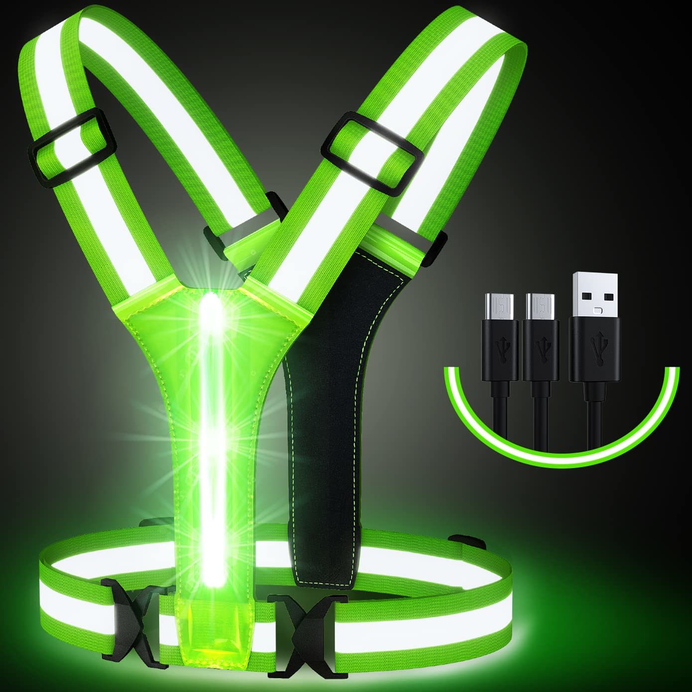 Led Light Up Running Vest Reflective For Walking At Night; High Visibility Gear Rechargeable Adjustable For Runners Walkers Men And Women - Carbone's Marketplace