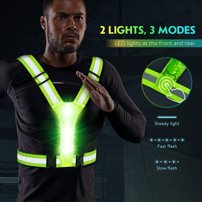 Led Light Up Running Vest Reflective For Walking At Night; High Visibility Gear Rechargeable Adjustable For Runners Walkers Men And Women - Carbone's Marketplace