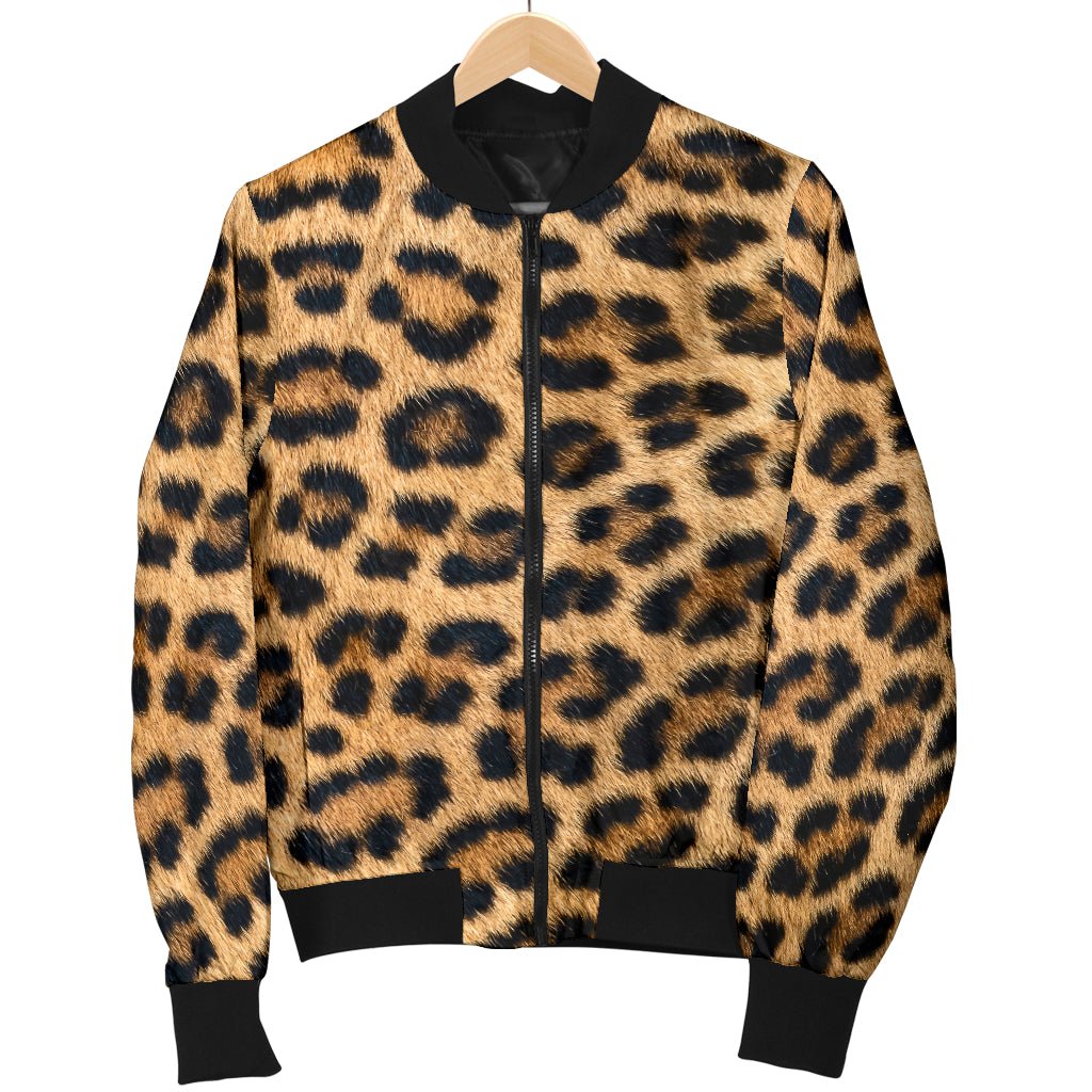 Leopard Fur Print Mens Bomber Jacket - Carbone's Marketplace