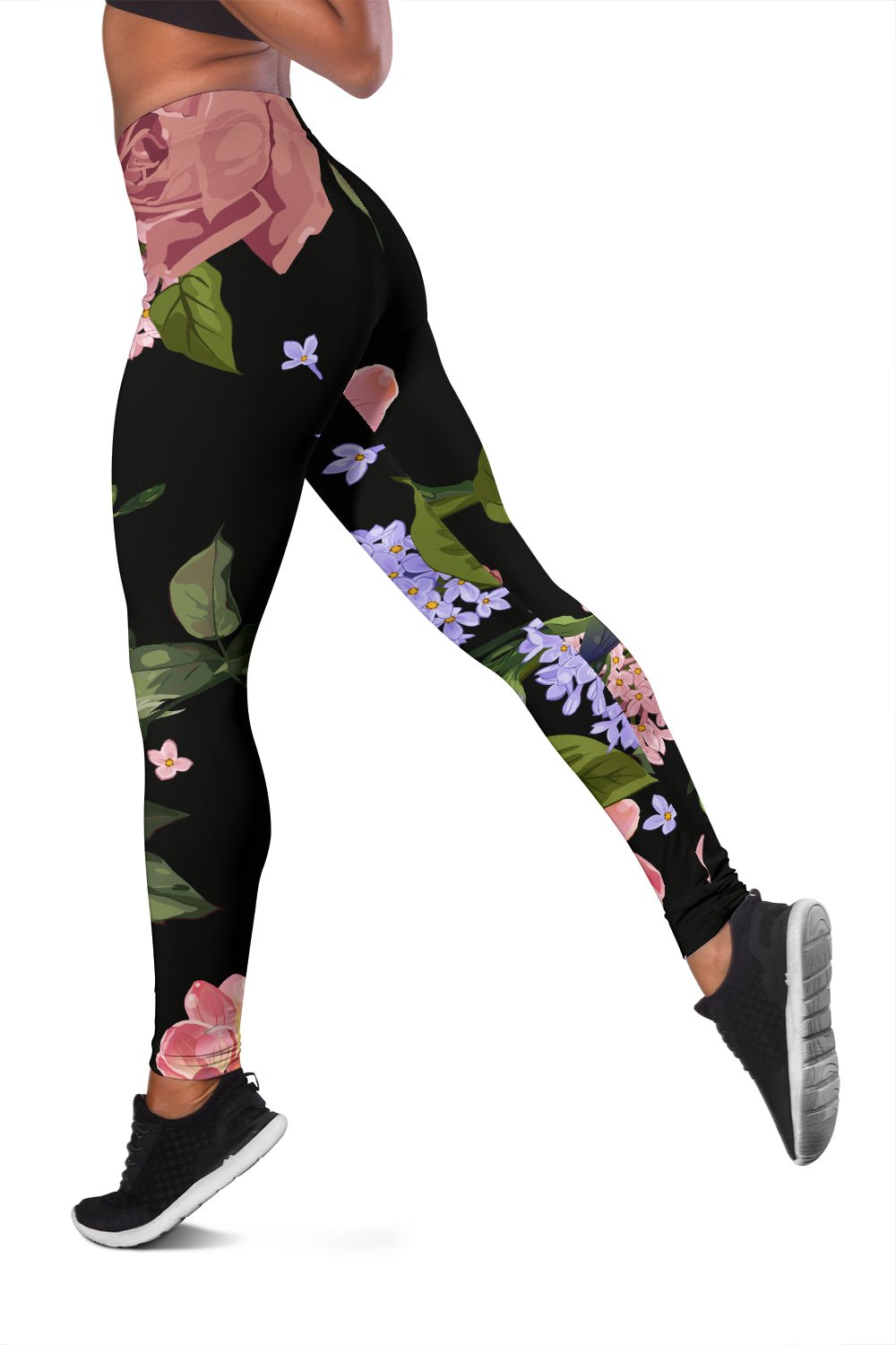 Lilac Roses | Black Leggings - Carbone's Marketplace
