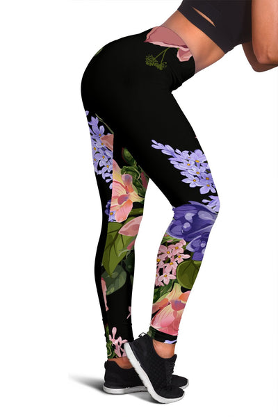 Lilac Roses | Black Leggings - Carbone's Marketplace