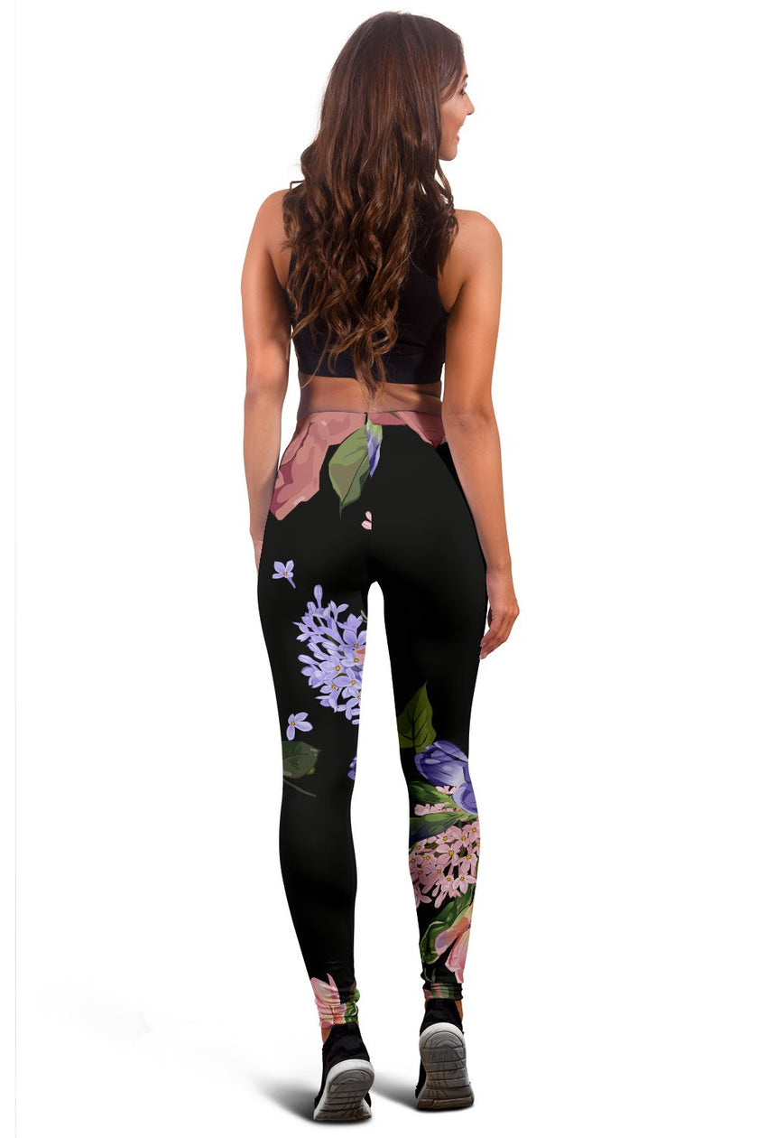 Lilac Roses | Black Leggings - Carbone's Marketplace