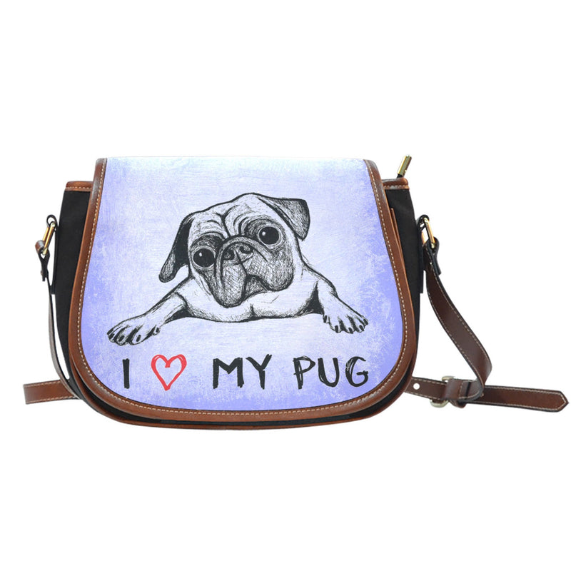 Love My Pug Leather Trim Saddle Bag - Carbone&