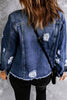 Mixed Print Distressed Button Front Denim Jacket- A Fashionable Statement Piece - Carbone's Marketplace