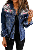 Mixed Print Distressed Button Front Denim Jacket- A Fashionable Statement Piece - Carbone's Marketplace